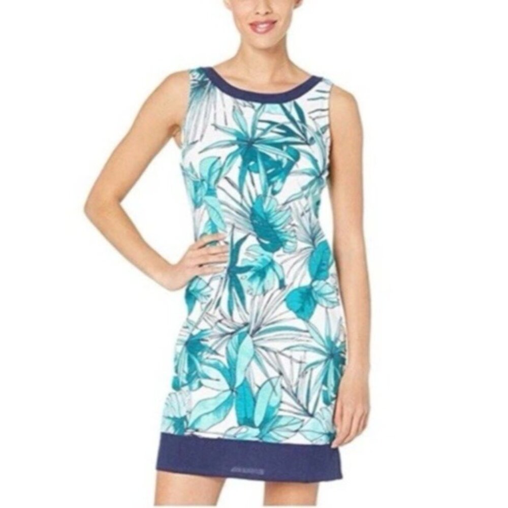 Tommy Bahama Dress S P Small Sleeveless Blue White Green Floral Summer Cotton